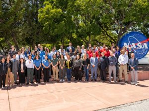 Students, staff, and judges outside of Building 3 for the 2024 Gateways to Blue Skies hosted at NASA Research Park.